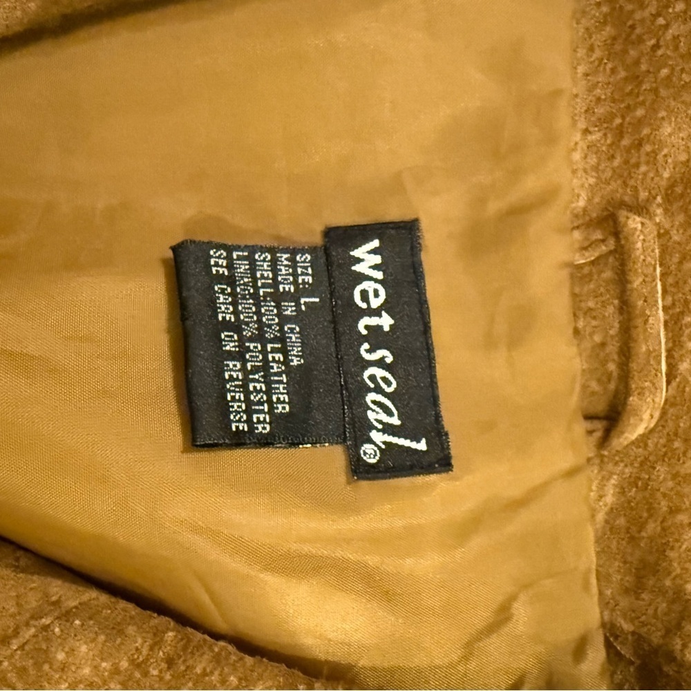 Vtg Y2K Wet Seal Leather Jacket Women’s Sz L Brown Suede Fringe Boho Western 70s - Picture 5 of 11